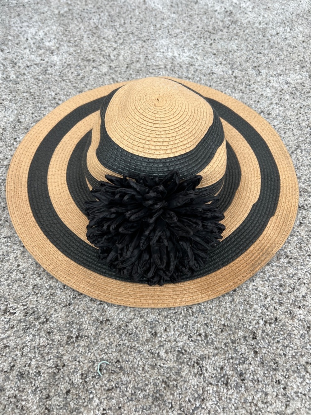 Wide Brim Straw Sun Hat with Black Pom Pom Accent